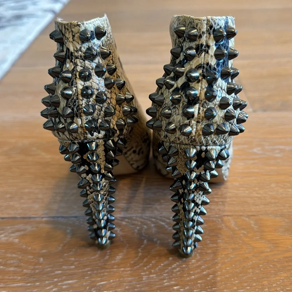 BCBGMaxAzria Daria spiked embossed snakeskin python print leather bootie
